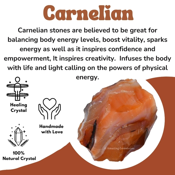 Orange Carnelian Faceted Stone Necklace with Red Wooden Beads 16" - Picture 10 of 10